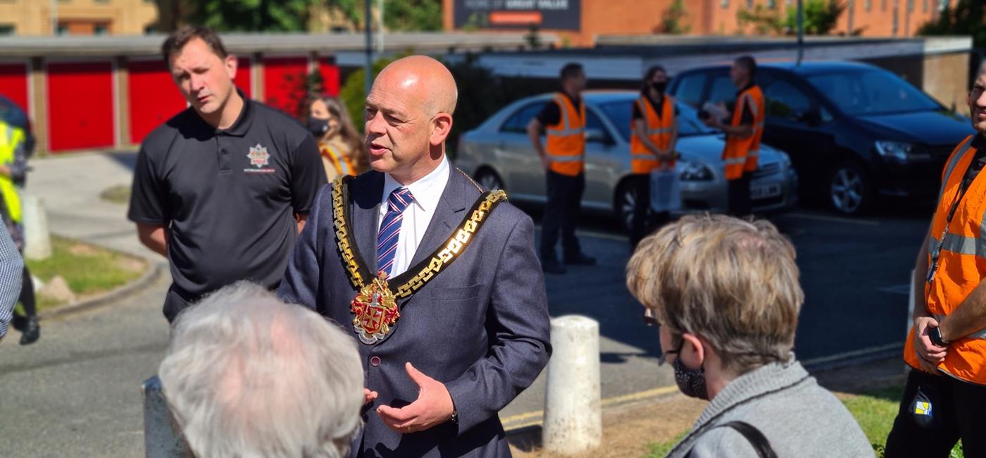 The Mayor of Wolverhampton - Councillor Greg Brackenridge talking to residents