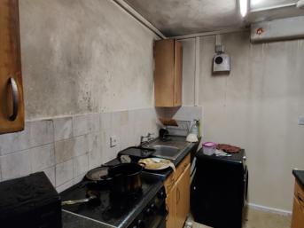 A kitchen that had caught fire