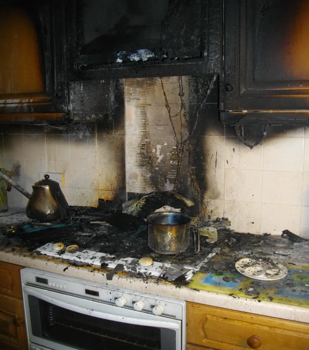 Kitchen badly damaged by fire
