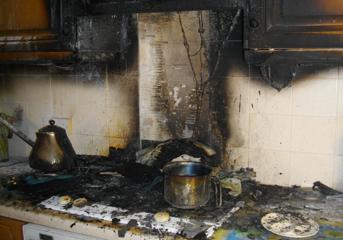 Kitchen badly damaged by fire