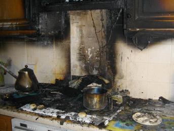Kitchen badly damaged by fire