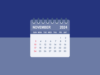 A graphic showing the November 2024 calendar