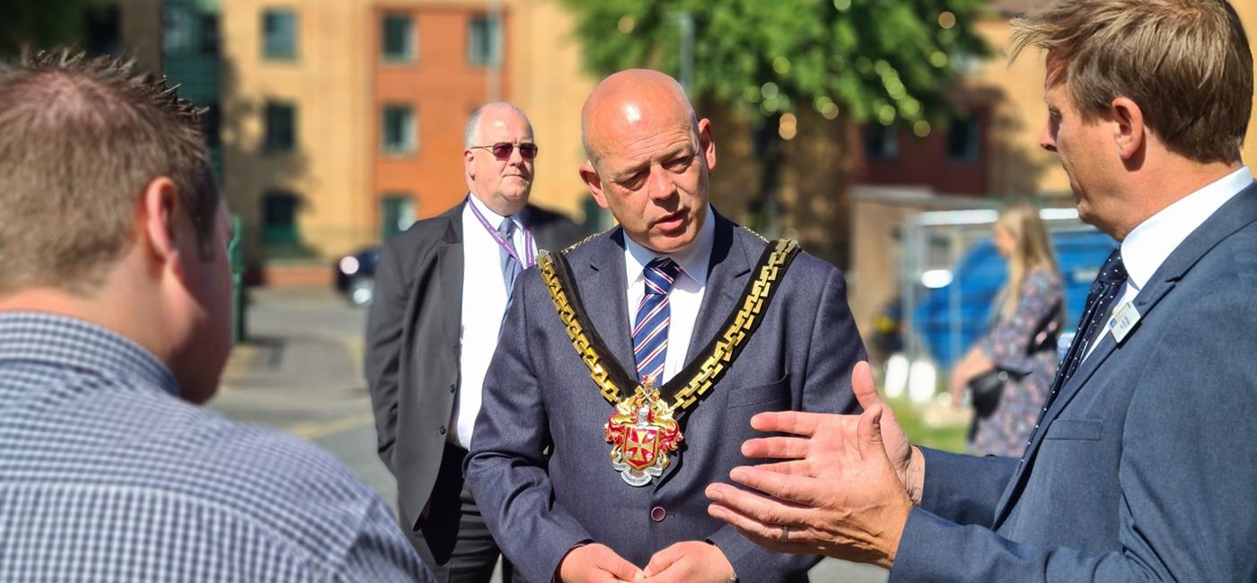 The Mayor of Wolverhampton, Councillor Brackenridge talking with Darren Baggs, Assistant Director of Housing