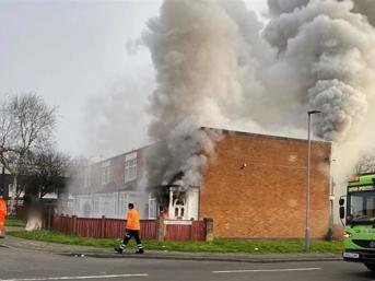 A fire at a house