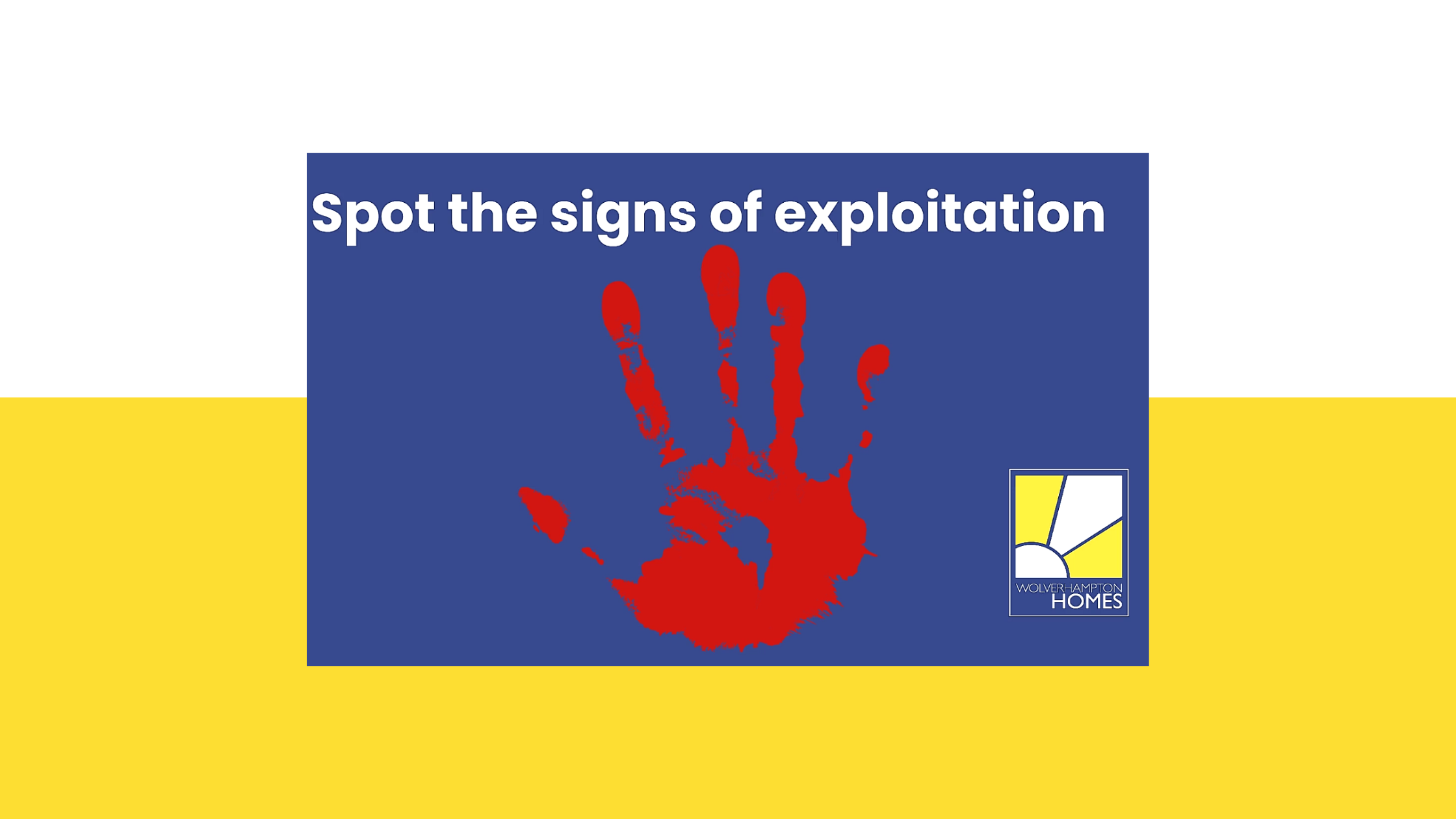 A red hand and the words 'spot the signs of exploitation'