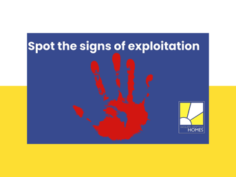 A red hand and the words 'spot the signs of exploitation'