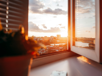 An open window with a view from a flat