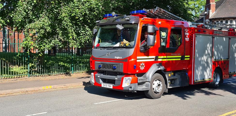 Fire engine arriving at Kilsall Court for fire training exercise Fire engine arriving at Kilsall Court for fire training exercise