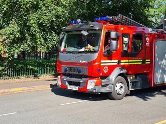 Fire engine arriving at Kilsall Court for fire training exercise