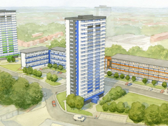 A  drawing of what the refurbished flats will look like upon completion